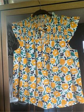 Women’s Yellow Floral Tie-Neck Sleeveless Top